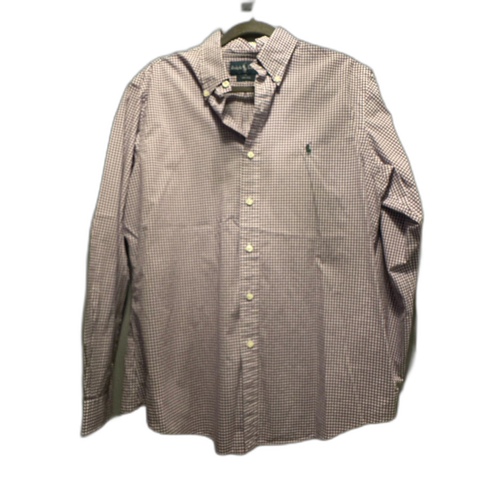 Ralph Lauren Purple and White Gingham Button-Up Shirt – Men's Size Large